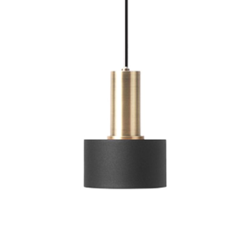 Nordic 1 Bulb Hanging Lamp Black and Gold Round/Cone/Cylinder Drop Pendant with Iron Shade for Kitchen