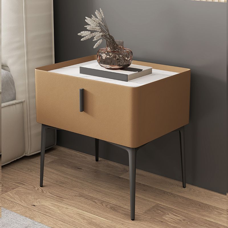 Modern Slate Nightstand Lower Shelf Bedside Cabinet with Drawer for Bedroom