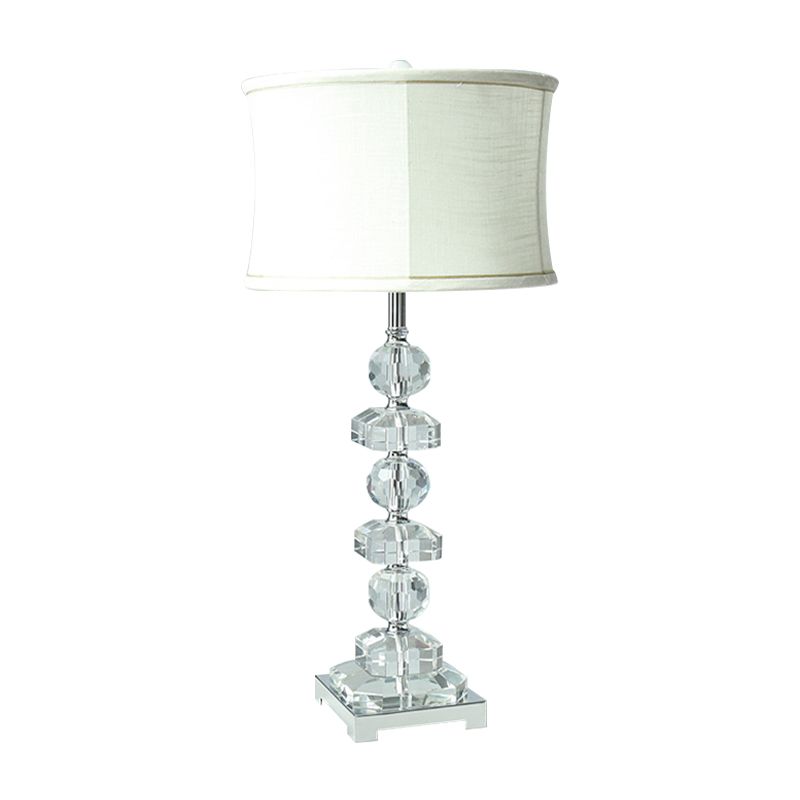 White Drum Table Lamp Modern 1 Light Hand-Cut Crystal Nightstand Lighting for Living Room