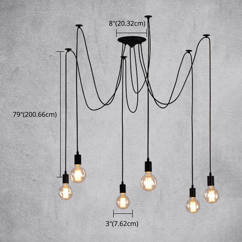 Stile industriale Bulbo nudo Multi Hanging Light Hanging Ragno Retro a forma di lampada per barra per barra