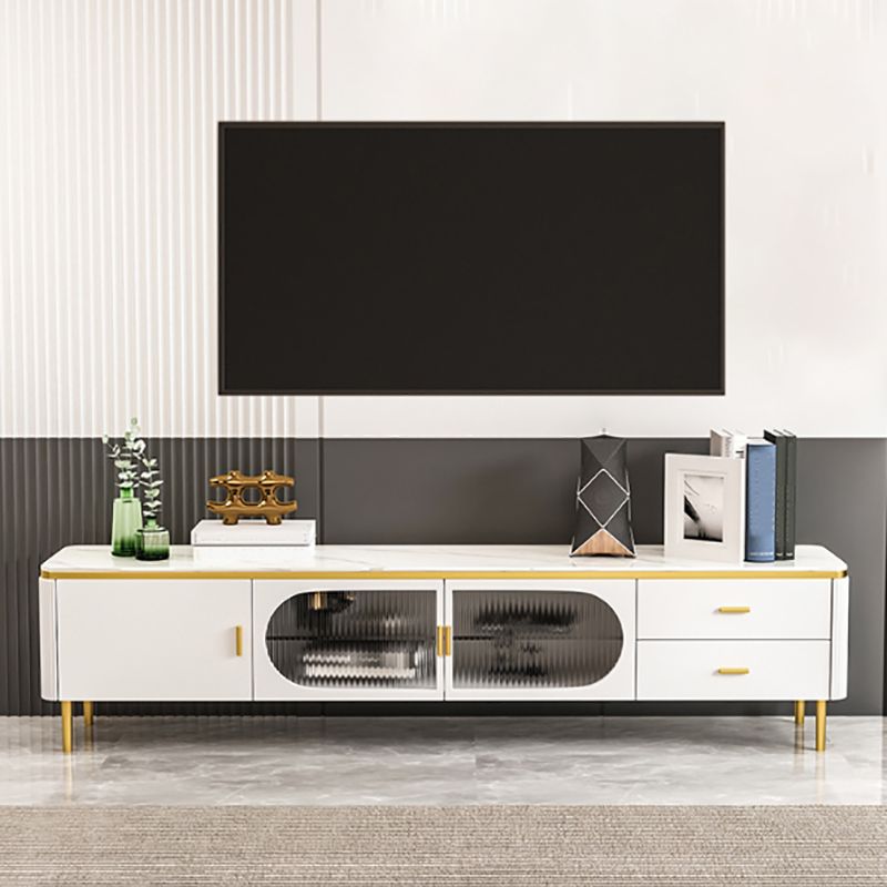 Stone Media Console Enclosed Storage TV Stand Console with Drawers