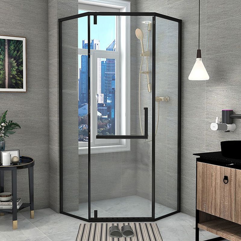 Contemporary Black Shower Enclosure Neo-Angle Semi-Frameless Clear Shower Enclosure