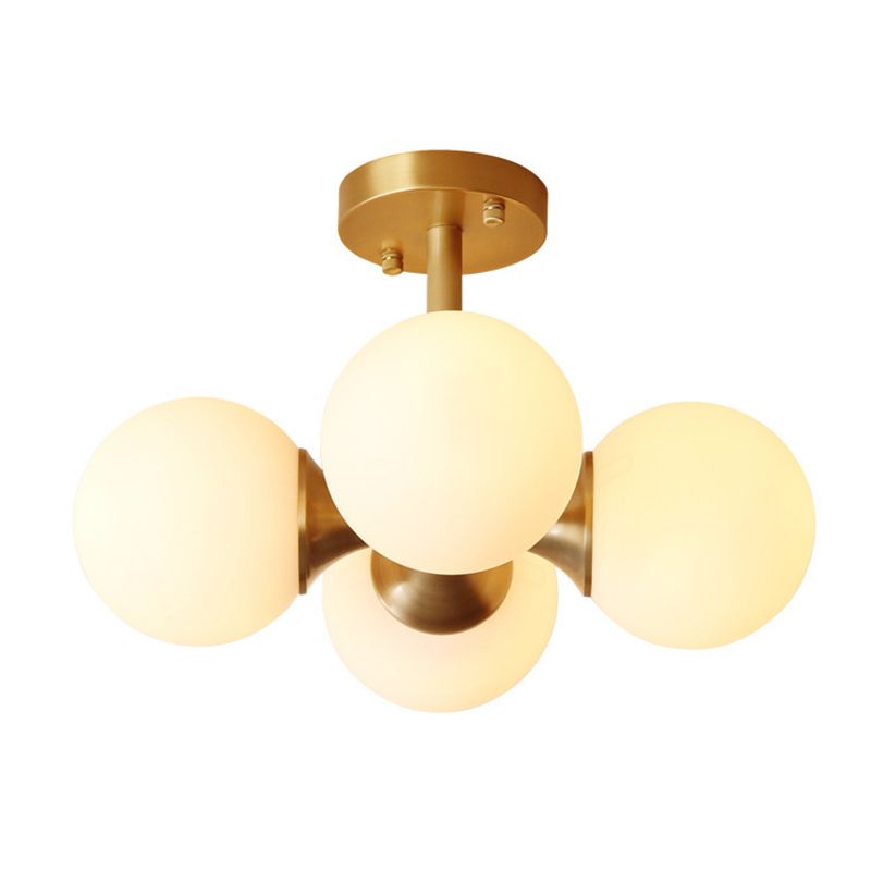 Modern Brass Semi Flush Mount Light 4-Light Sphere Glass Semi Flush Ceiling Light for Bedroom