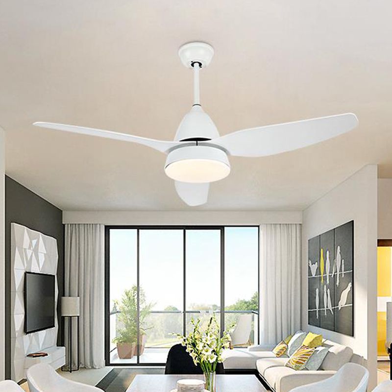 50" W LED Fan Lighting Modern Style Living Room Semi-Flush Ceiling Light with Circle Acrylic Shade in White, 3 Blades