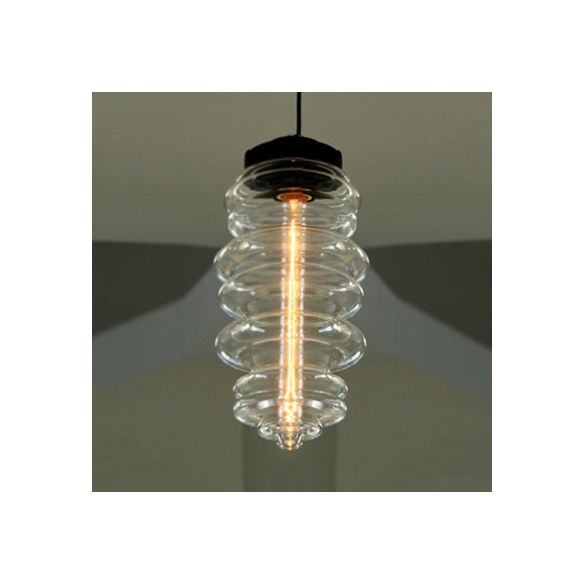 Contemporary 1 Light Pendant Light with White/Amber/Smoke Glass Shade Black Ribbed Hanging Ceiling Lamp