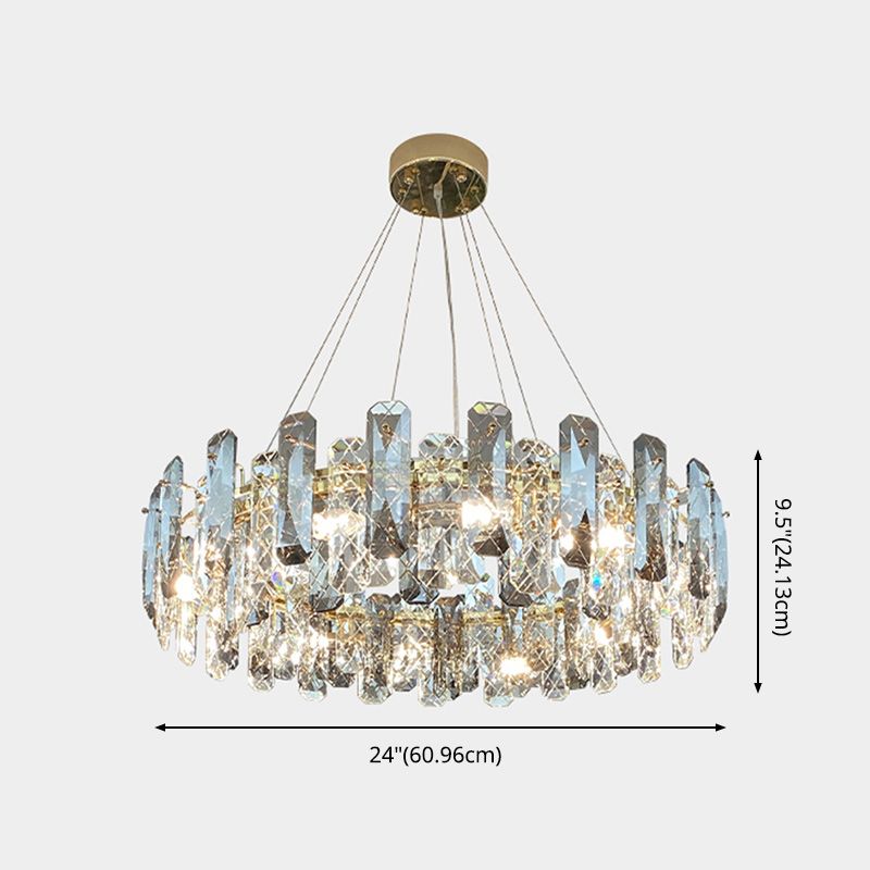 Round Crystal Pendant Light Fixtures Modern Chandelier Lighting for Living Room