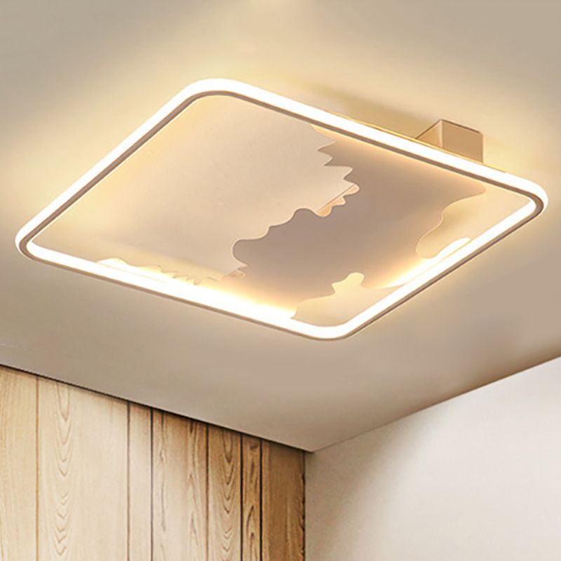 Square Flush Mount Lighting Art Deco Metal LED White Ceiling Lighting in White/Warm Light, 16.5"/19.5"/23.5" Wide