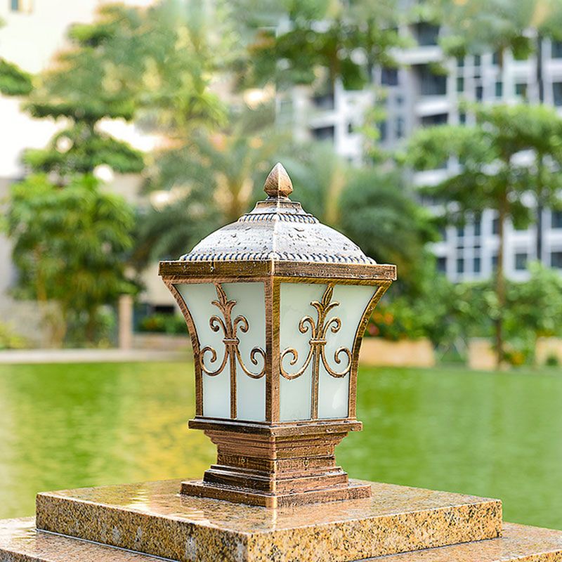 Acrylic Flared Shade Pillar Lamp Traditional 1-Light Outdoor Post Lighting Fixture