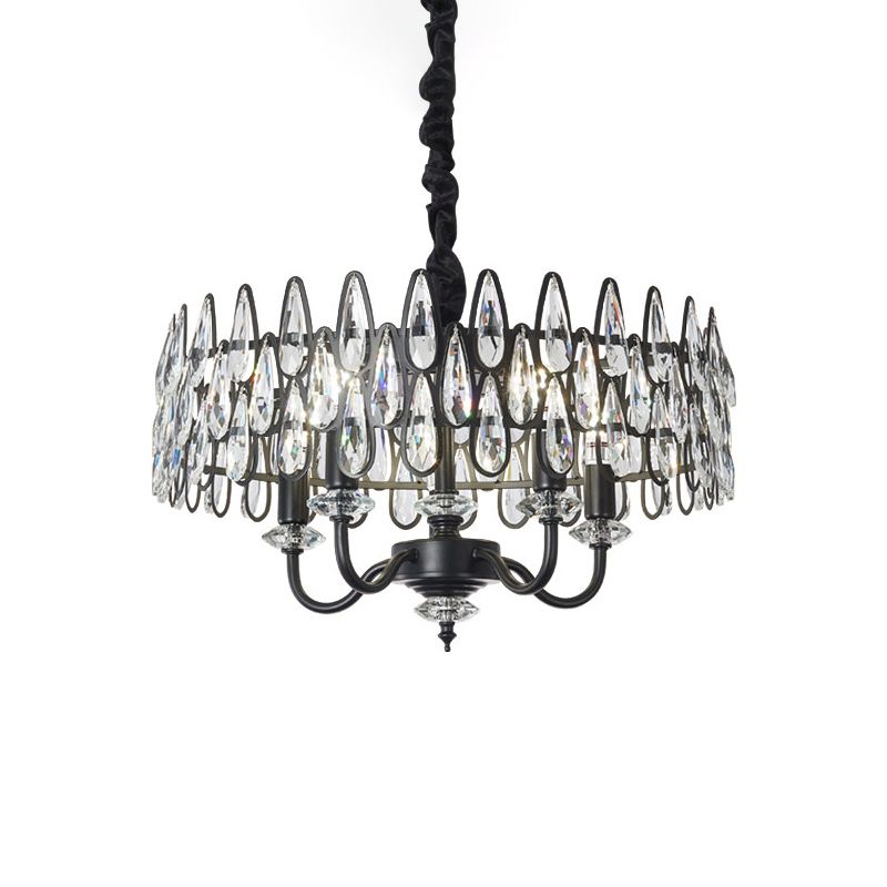 Chandelier de plafond en larme noire avec modernisme de tambour modernisme 4-Light Crystal suspendu suspendu