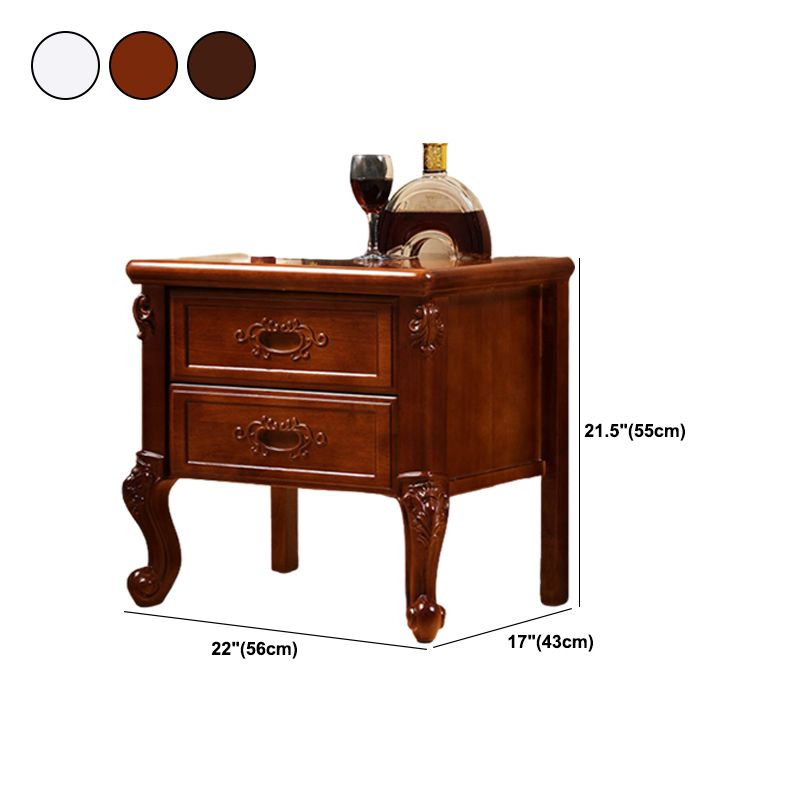 Traditional Solid Wooden Nightstand Lower Shelf Bedside Cabinet with Drawers for Bedroom