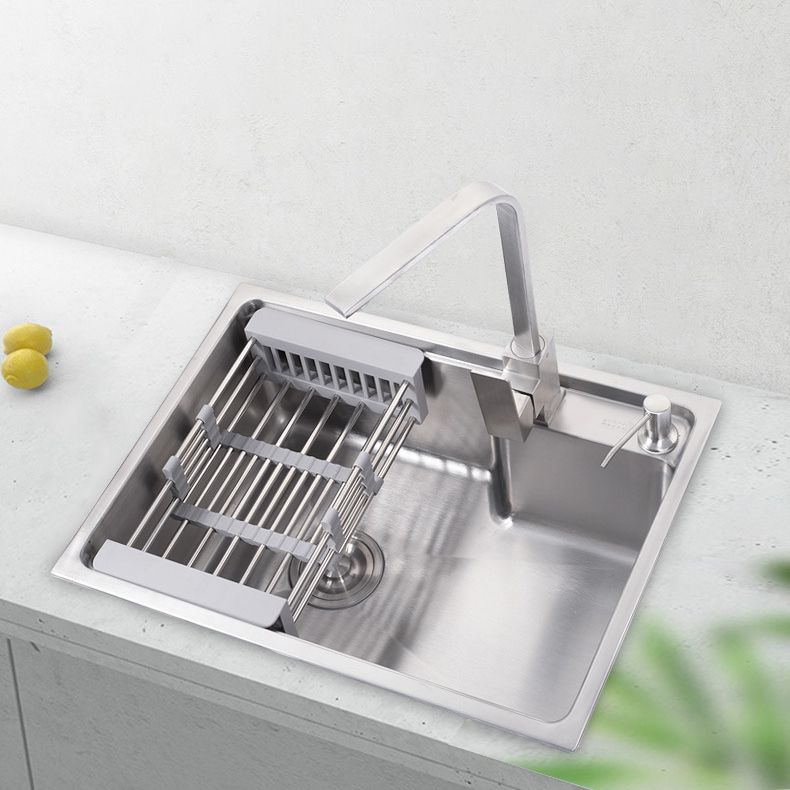 Stainless Steel Kitchen Sink 1 Holes Drop-In Noise-cancelling Design Kitchen Sink