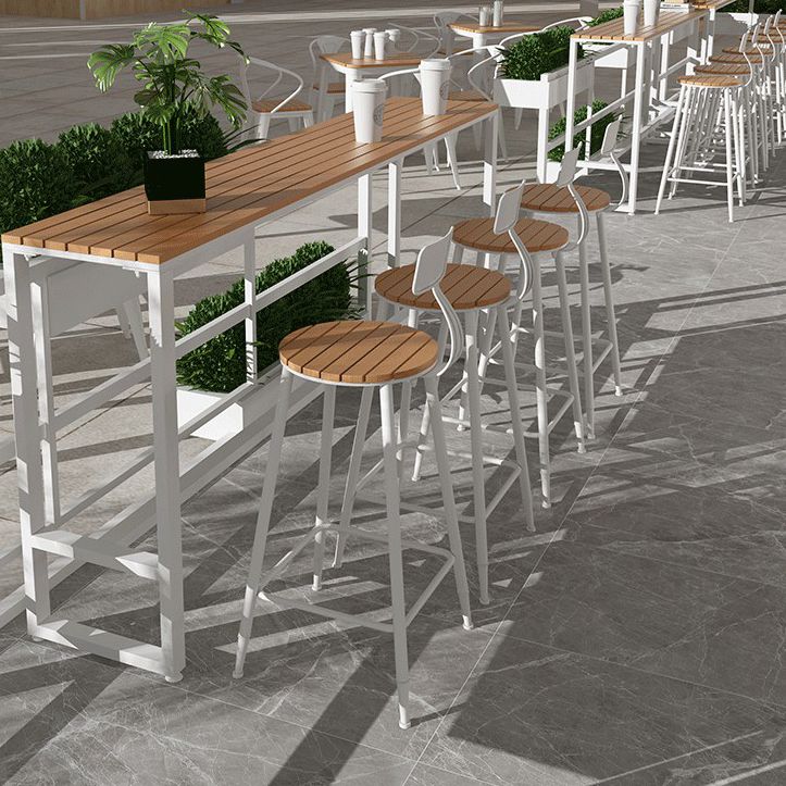 Modern Pub Table with White Trestle Faux Wood Top Bar Table for Small Places