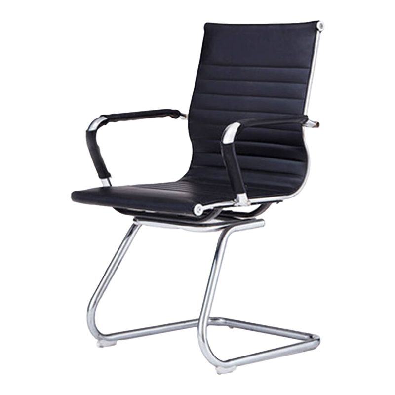 Modern Arms Included Chair Mid-Back Leather Desk Chair in Black