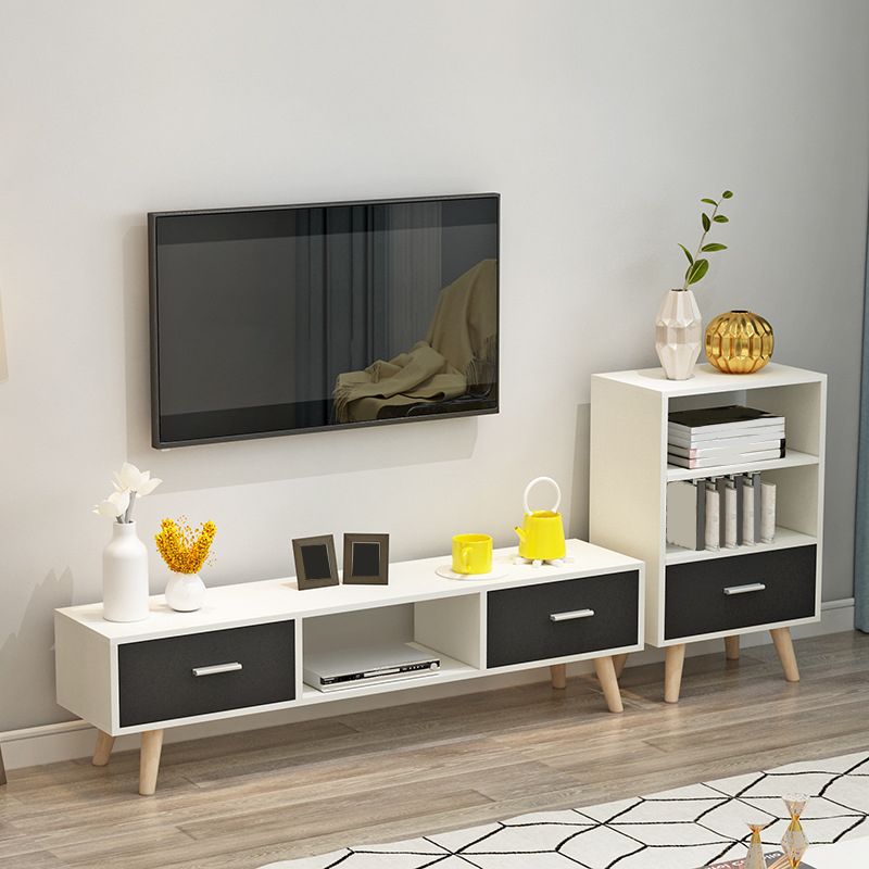 Scandinavian TV Media Console Wooden TV Stand Console with 2 Drawers