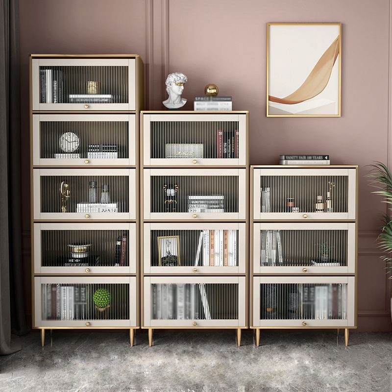 Glam Standard Bookcase Metal Frame Manufactured Wood Bookshelf with Glass Doors