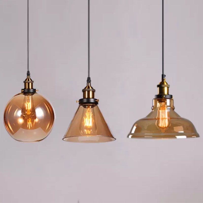 1-Light Geometric Pendant Lights Industrial Hanging Light with Glass Shade