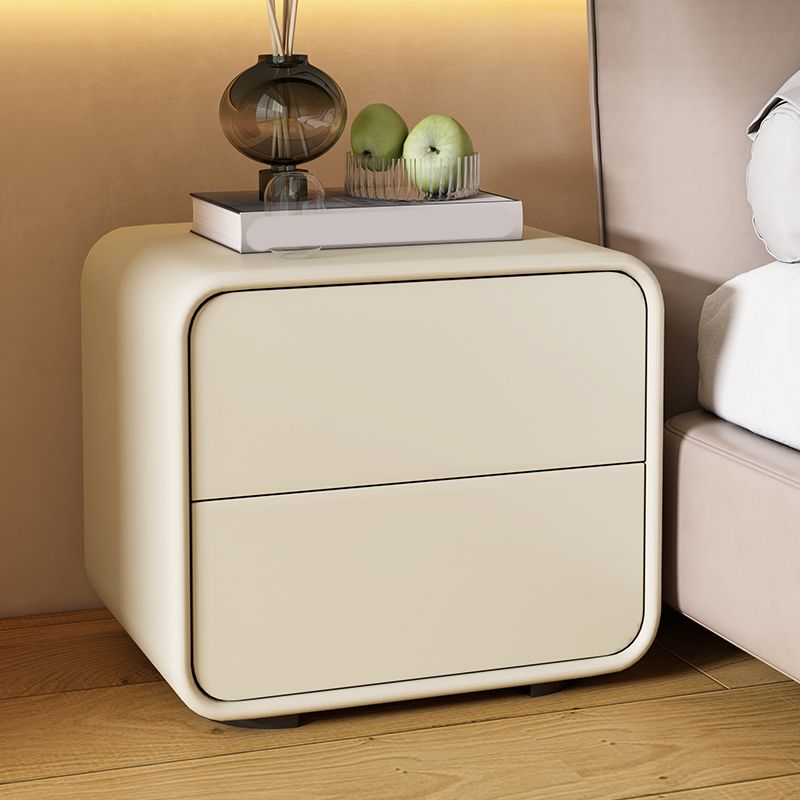 Contemporary Style 2 Drawer Night Table Solid Wood Frame Leather Nightstand