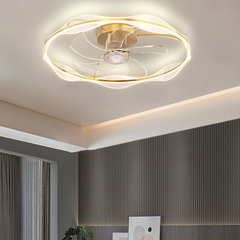 Modern LED Round Ceiling Fan Metal in Gold Finish Fan Light Fixture