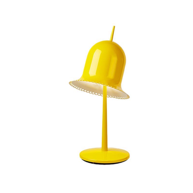 Single Bedroom Night Light Macaron Pink/Yellow Finish Table Lamp with Bell Shaped Metal Shade