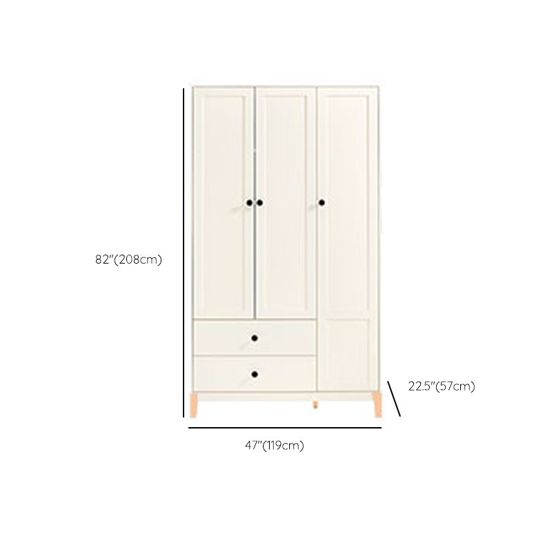White Hanging Clothes Rack 3-Door Hanging Clothes Rack with Lower Storage Drawers