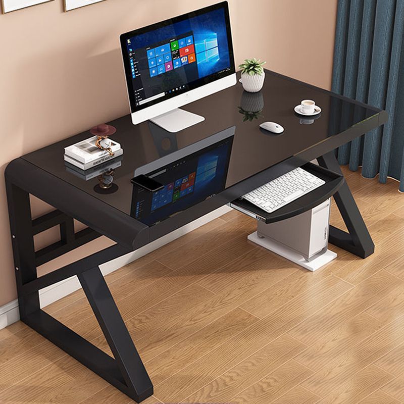 Modern Rectangular Gaming Desk Glass Top 29.53" Tall Computer Desk with Sled Base