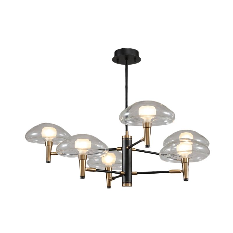 Clear Mushroom Shade Pendant Light Contemporary Metal Chandelier in Black for Boutique