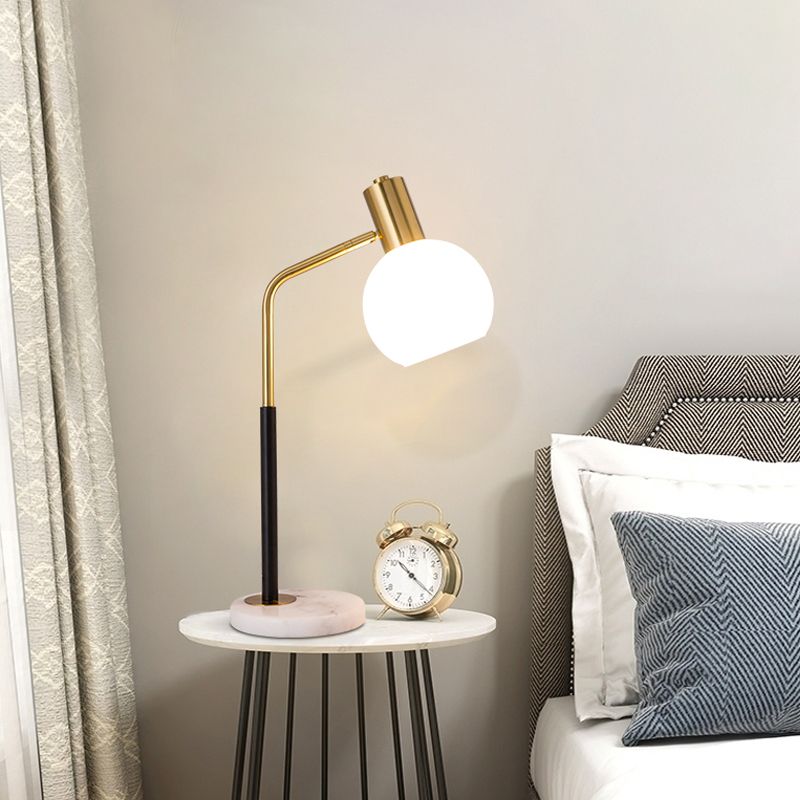 Globe Reading Book Light Post Modern White/Amber Glass 1-Head Black and Gold Table Lamp with Marble Base