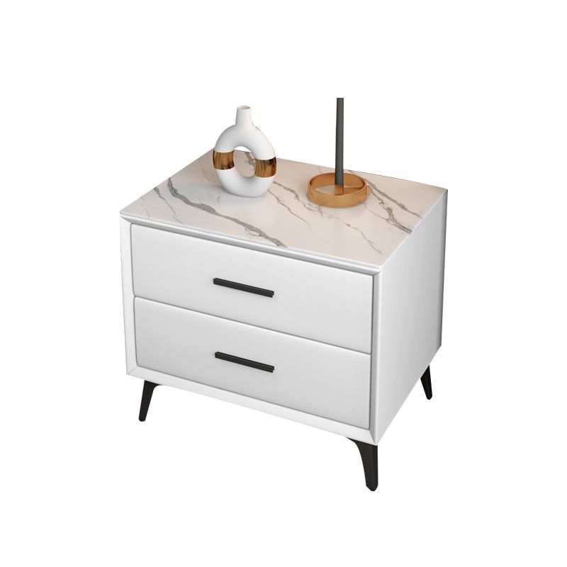 Modern Nightstand Stone Accent Table Nightstand with 2 Drawers