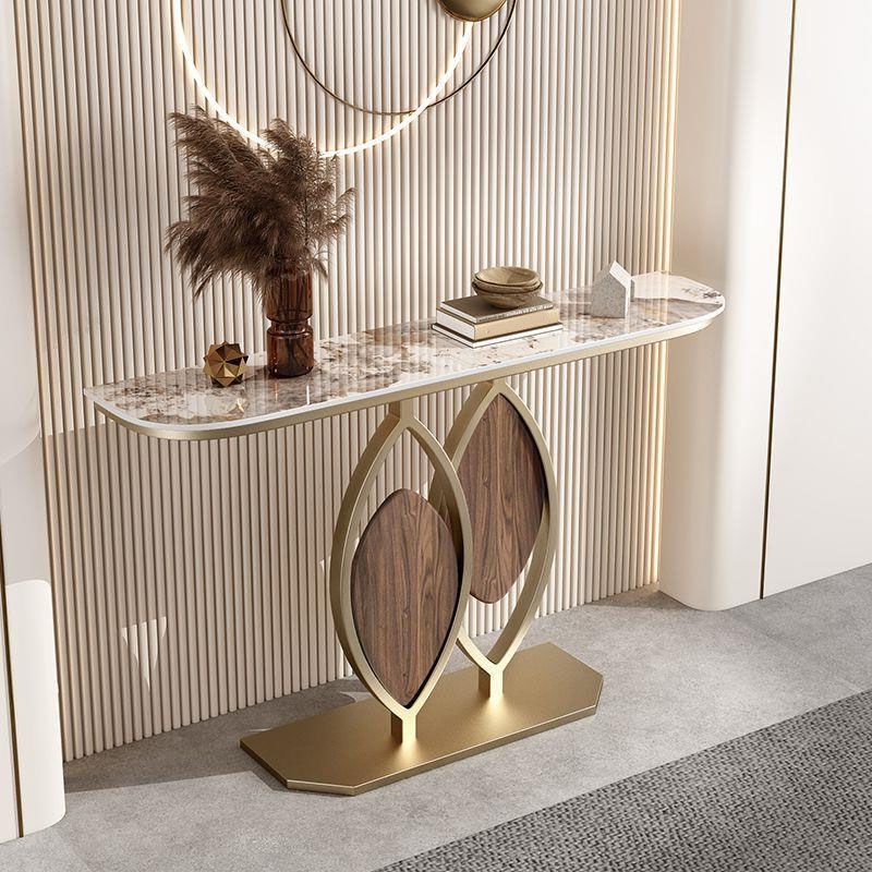 31.5" Tall Glam Console Table 1-shelf Stone Accent Table for Hall
