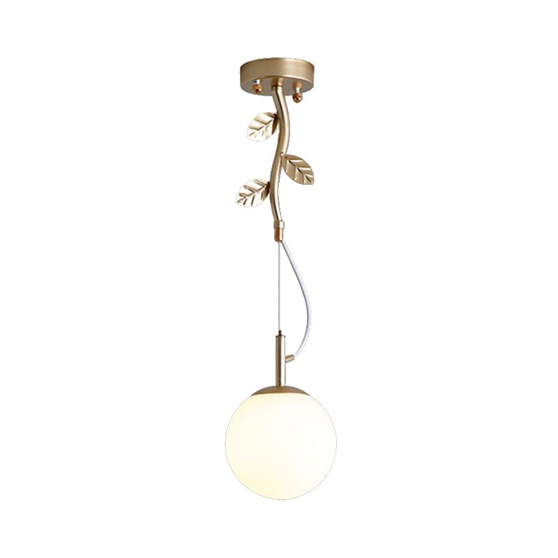 Gold Plant-Shaped Hanging Light Contemporary Opal Glass Pendant Light with Frosted Glass for Hotel