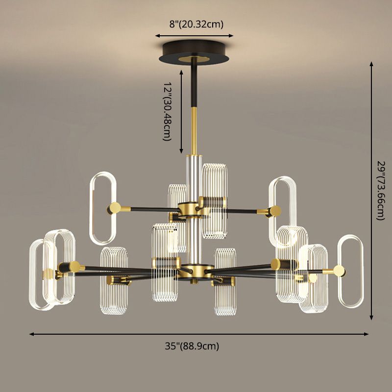 Pendente de plafond de lustre moderne avec une teinte acrylique pour salle à manger en noir et or