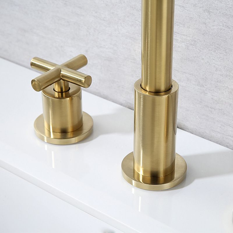 Glam Centerset Faucet Brass Cross Handles 3 Holes Gooseneck Bathroom Sink Faucet