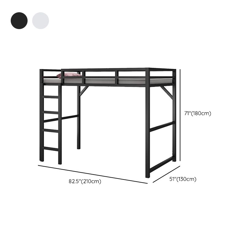 Iron High Loft Bed Contemporary Black and White Finish Bed Frame with Guardrail