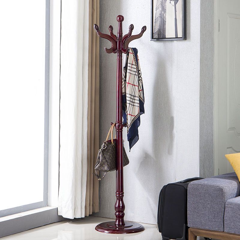 Contemporary Hall Tree with Hooks in Mahogany Wooden Coat Hanger