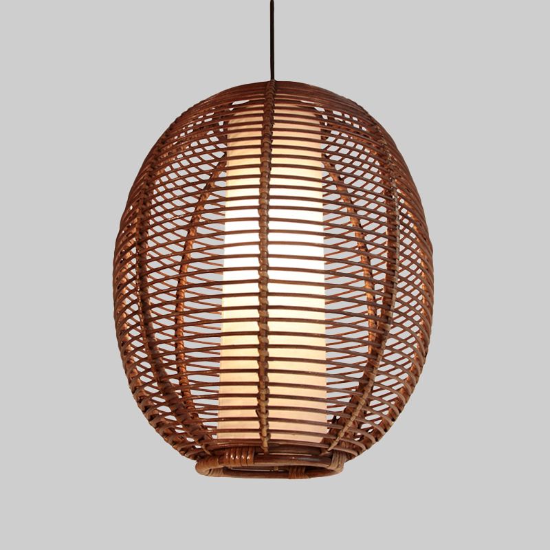 Basket Bamboo Lampada del soffitto asiatico 1 bulbo marrone sospeso a sospensione per sala da pranzo