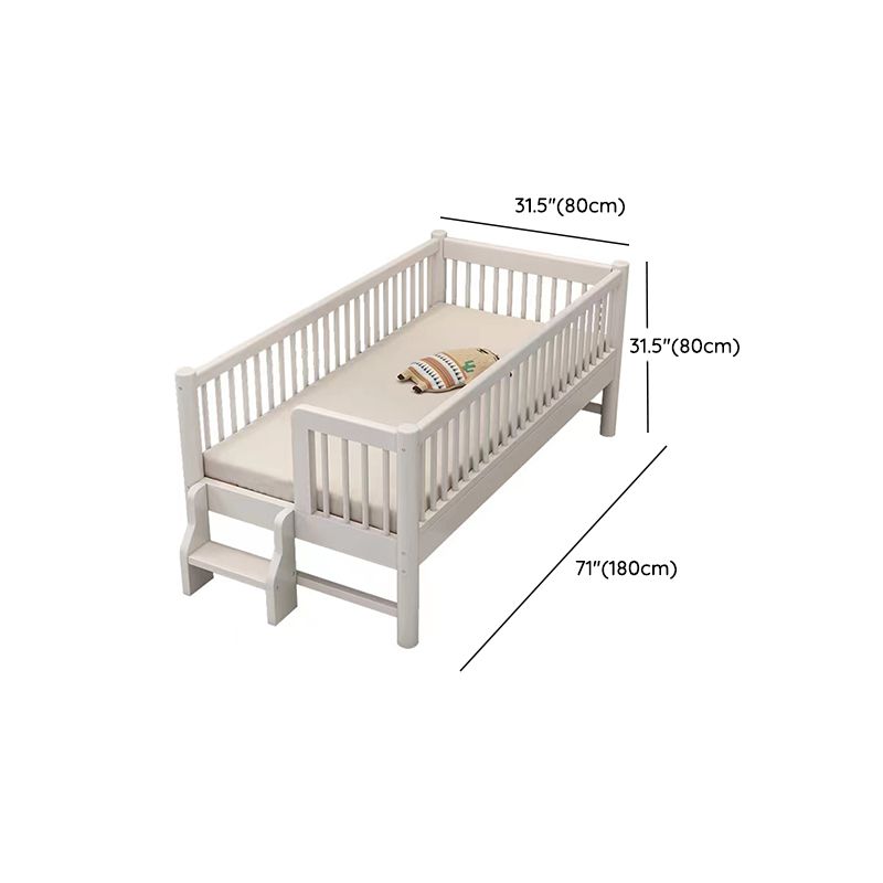 White Baby Crib Scandinavian Beech Nursery Crib with Guardrails