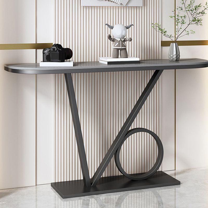 Contemporary Slate Half Moon Stain Resistant Pedestal Sofa Table