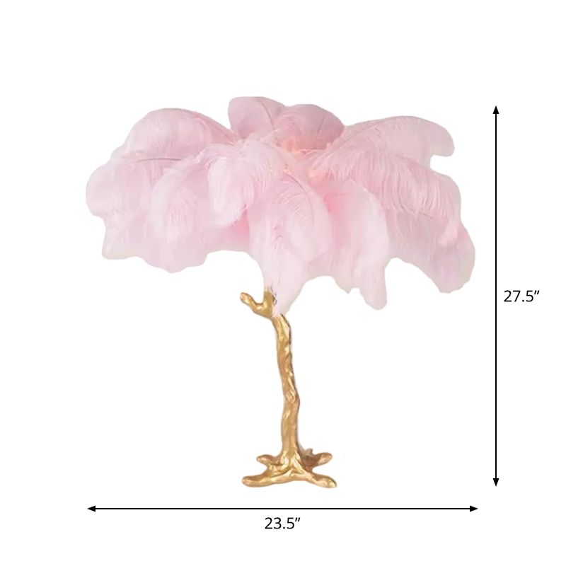 Artistic Coconut Tree Night Lamp Feather 1 Head Living Room Table Light in Pink and Gold