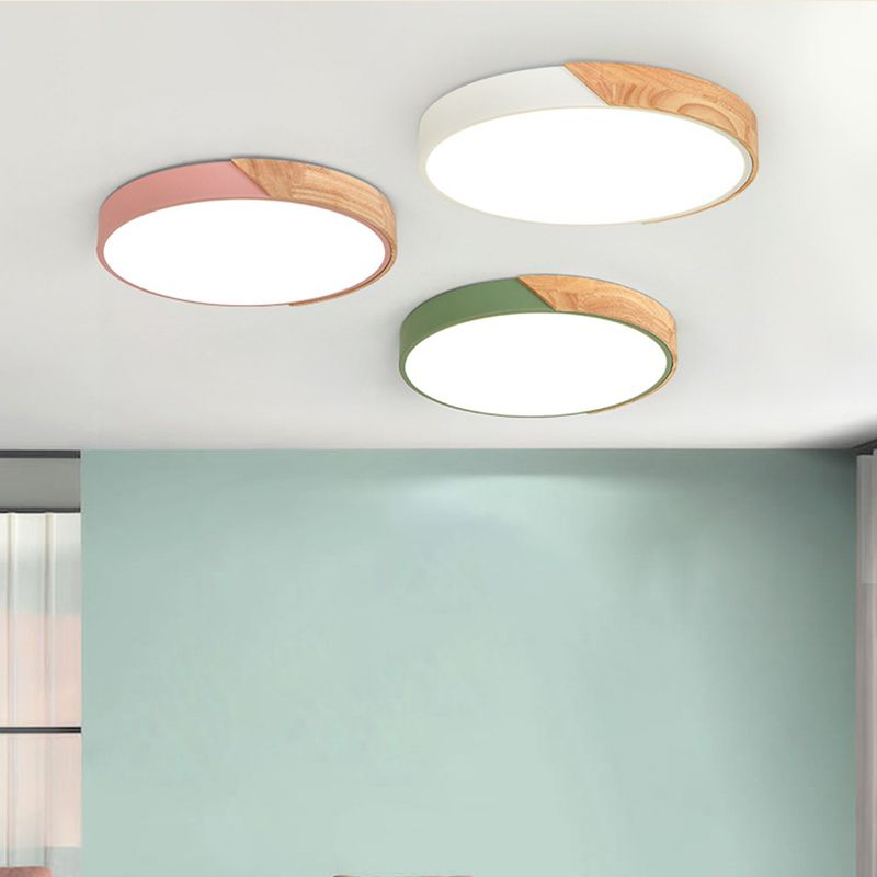 Modern Nordic LED Macaron Ceiling Light Wrought Iron Circular Flush Mount with Acrylic Shade