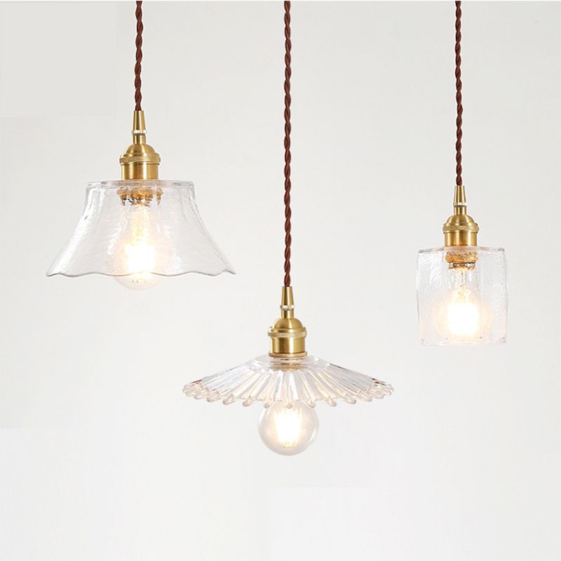 Brass 1 Light Ceiling Light Retro Clear Glass Shade Living Room Small Hanging Lamp