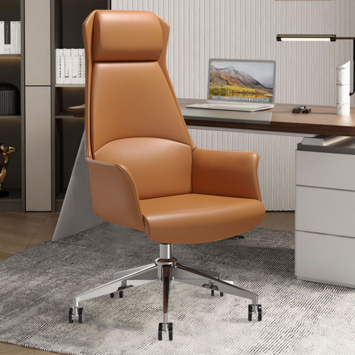 Faux Leather Arm Desk Chair Modern Swivel Working Chair with Wheels