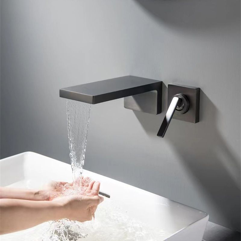 Wall Mounted Bathroom Faucet Waterfall Spout with Lever Handle