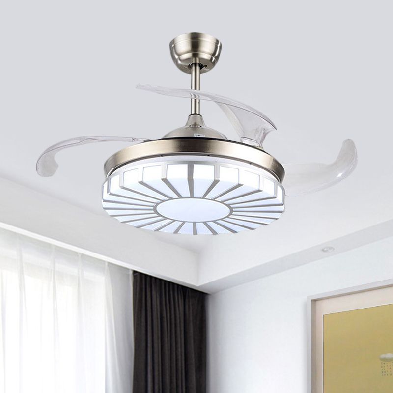 Minimalism Circular Semi Flush Mount Acrylic Living Room 4-Blade LED Pendant Fan Light in Silver/White/Gold, 42" W