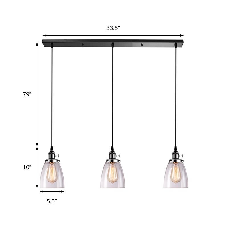 3 luces múltiples colgantes con tono de cono acanpedo de vidrio transparente de vidrio comedor de comedor colgante de luz, dosel lineal