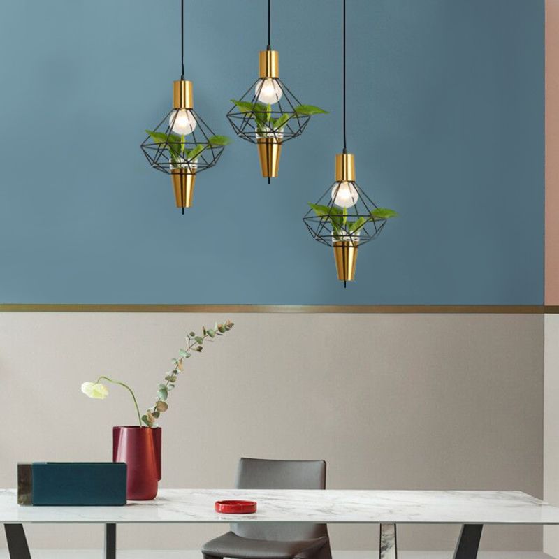 Metal Ceiling Pendant Light Loft-Style Gold Geometric Dinning Room Hanging Light Fixture