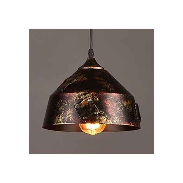 Rustiek stijlvolle taps toelopende hanglamp 8.5 "/9" breed 1 licht smeedijzeren hanglamp met patchontwerp in roest