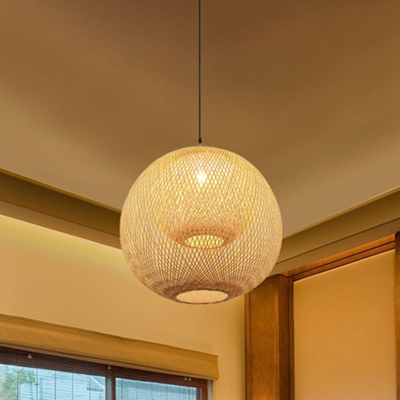 Luce a soffitto artigianale Bamboo cinese 1 lampadina BEIGE Apparecchio di illuminazione sospesa