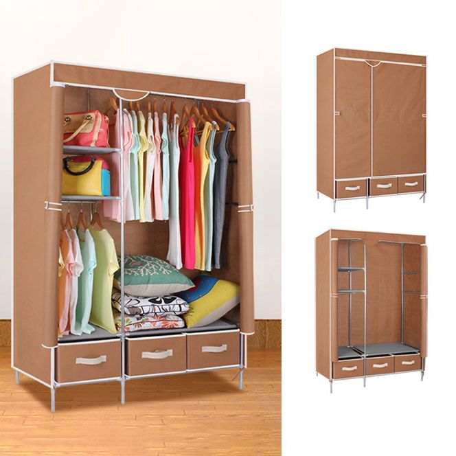 Steel Frame Wardrobe Cabinet Contemporary Home Wardrobe with Drawers