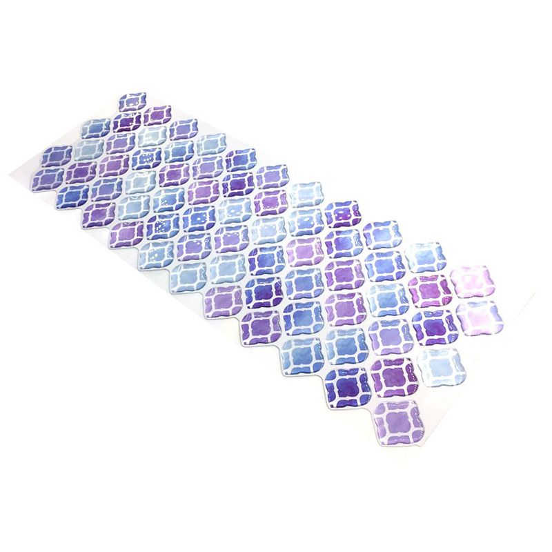 Boho Trellis Mosaic Tiles Wallpaper Panels Blue-Purple Self-Adhesive Wall Covering for Kitchen