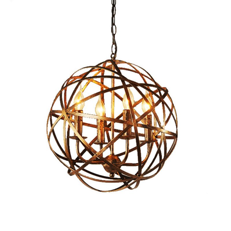 4 Lights Metal Pendant Ceiling Fixture Lamp Rustic with Globe Foyer and Hall Chandelier Lighting